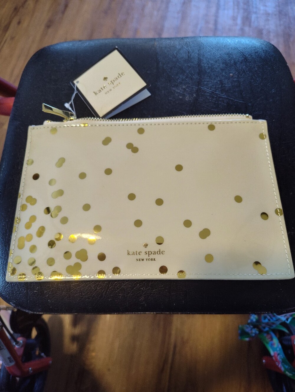 KATE SPADE CONFETTI VINYL PENCIL POUCH 8 X 6 GOLD DOTS + RULER ERASER SHARPENER - Picture 7 of 7